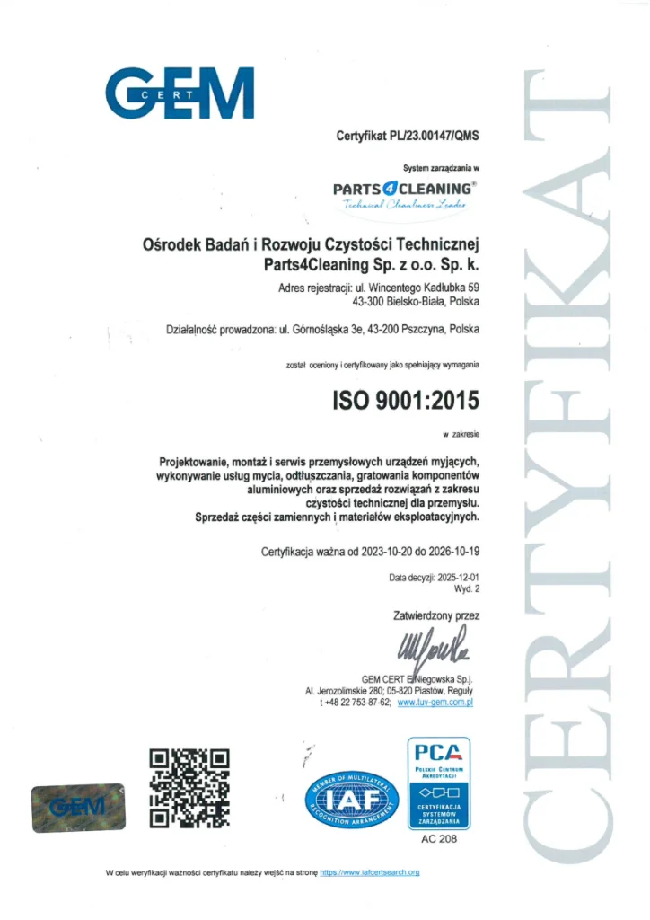 Certyfikat ISO 9001:2015